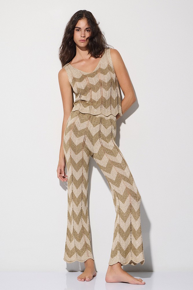 Top tejido de lúrex con estampado en zigzag