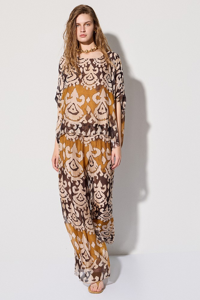 Printed high-waisted trousers