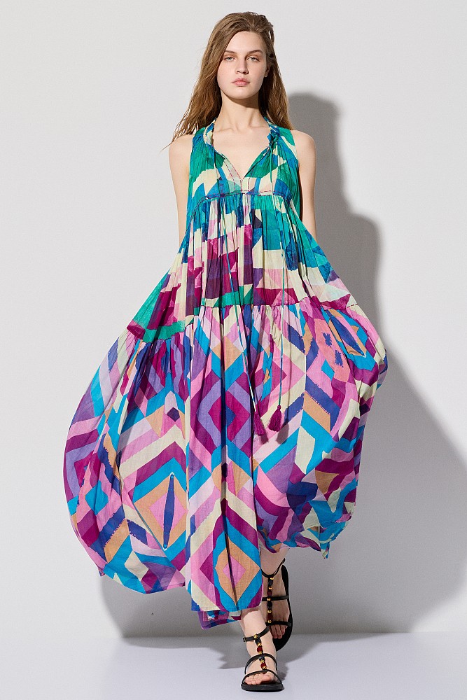 Maxi printed dress with ruffles