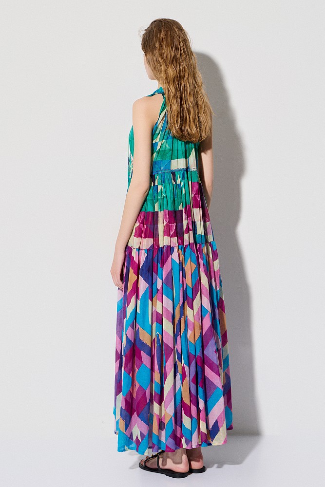 Maxi printed dress with ruffles