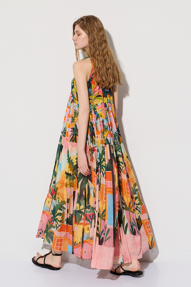 Printed maxi dress with ruffles