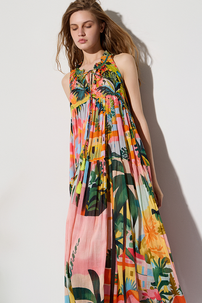 Printed maxi dress with ruffles