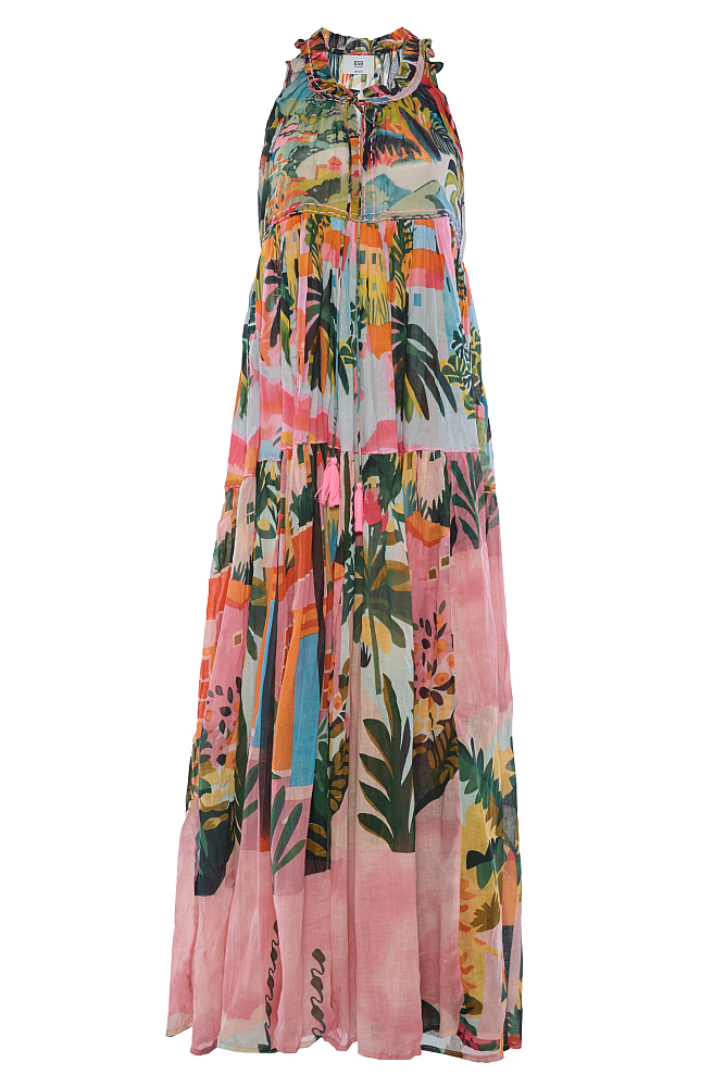 Printed maxi dress with ruffles