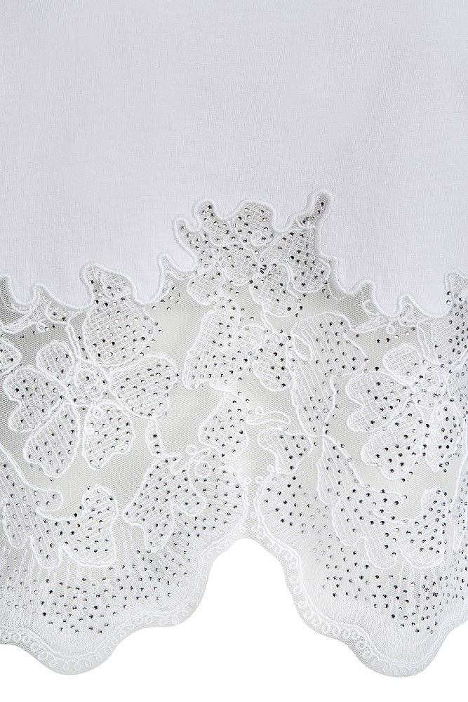 Short-sleeve blouse with lace and rhinestones