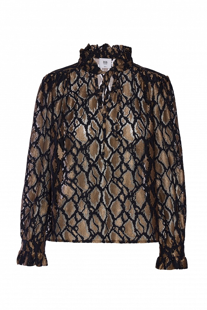 Animal-print blouse with lace and shoulder pads