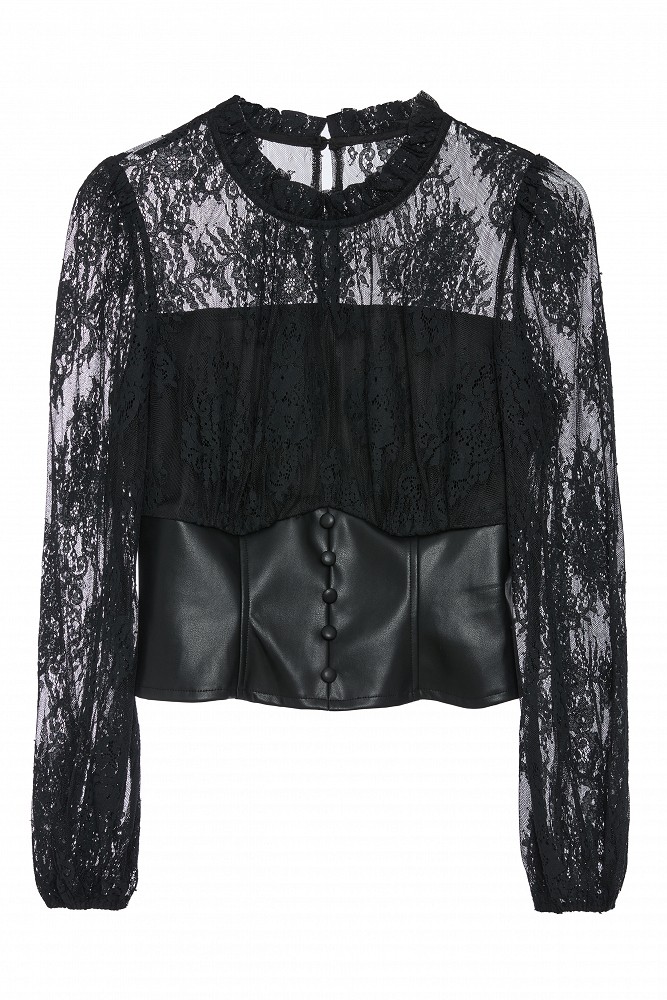 Lace blouse with a leather corset