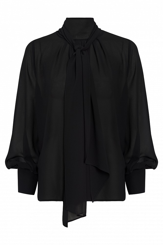 Muslin blouse with a tie-neck detail