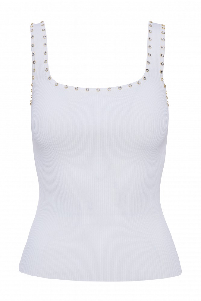 Sleeveless ribbed top with rhinestones