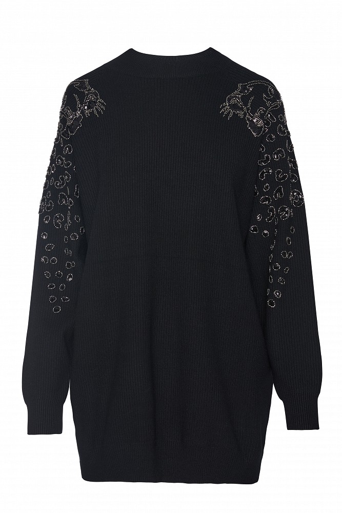 Mini knitted dress with embroidered sleeve details