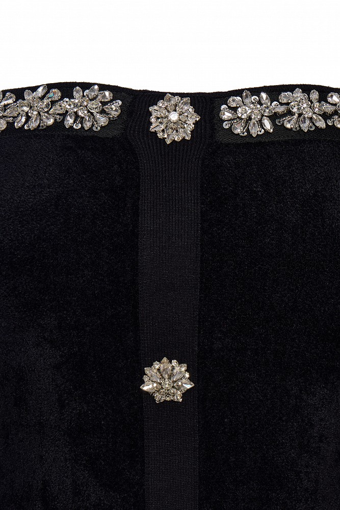Off-shoulders mini dress with embellished stones and crystals