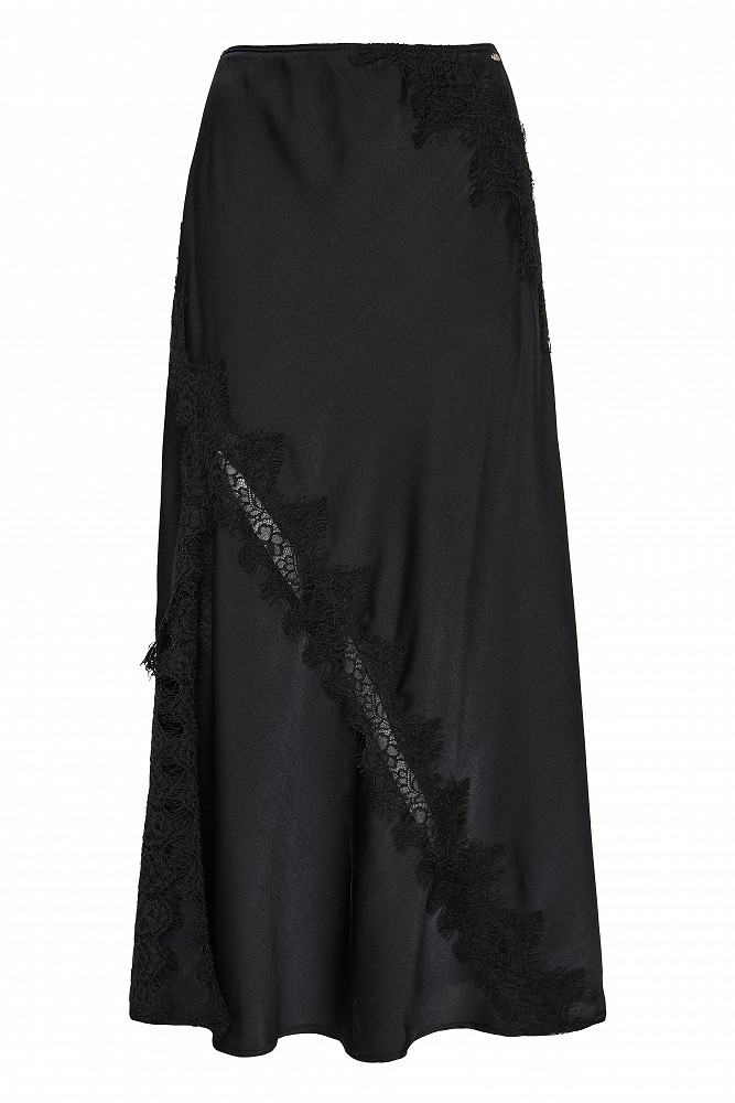 Midi satin skirt with lace
