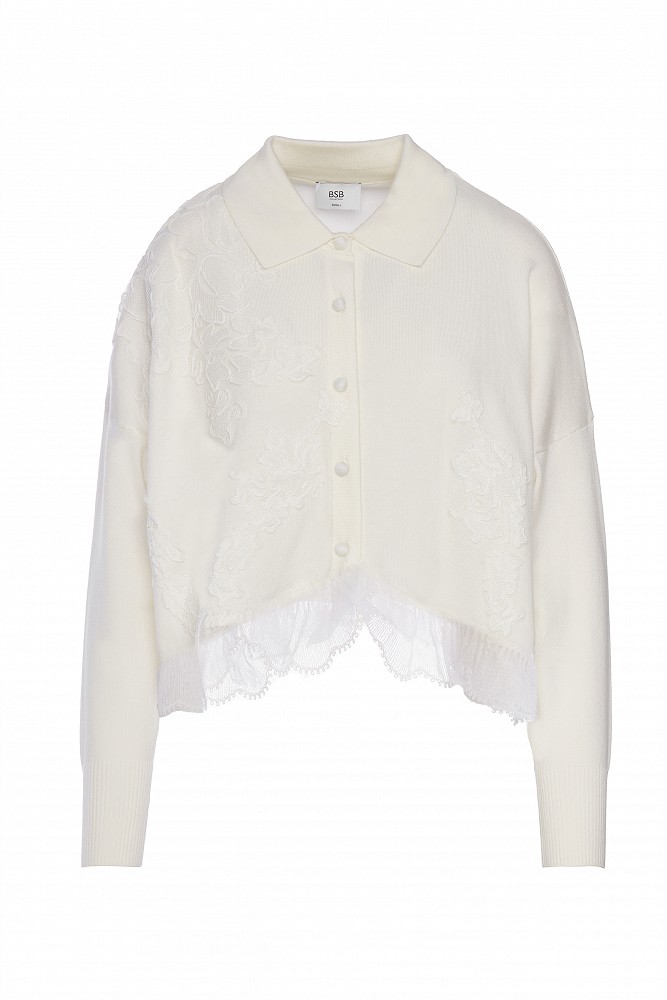 Cardigan with collar and lace