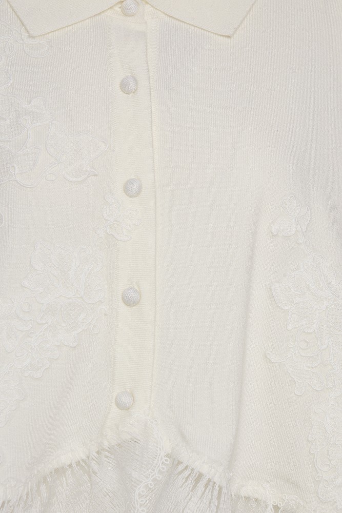 Cardigan with collar and lace