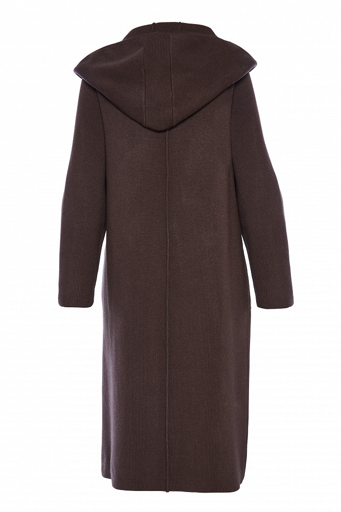 Long cardigan with hood and faux fur pockets