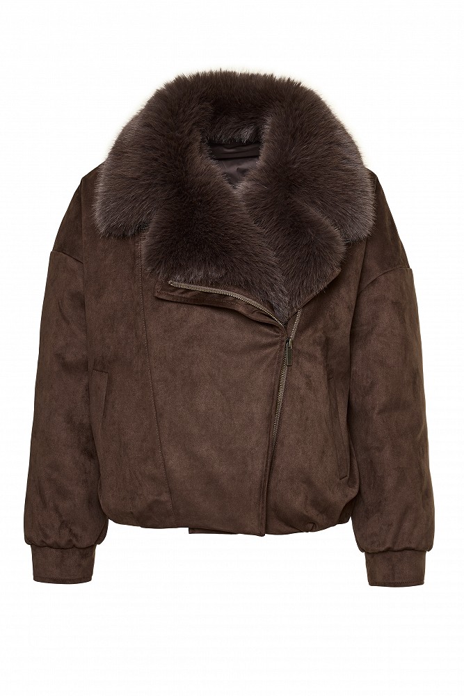 Suede jacket with faux fur