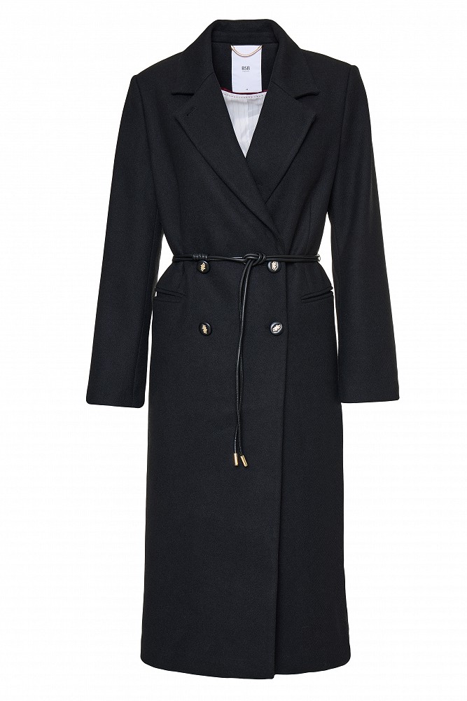 Double-breasted coat with jewel buttons and belt