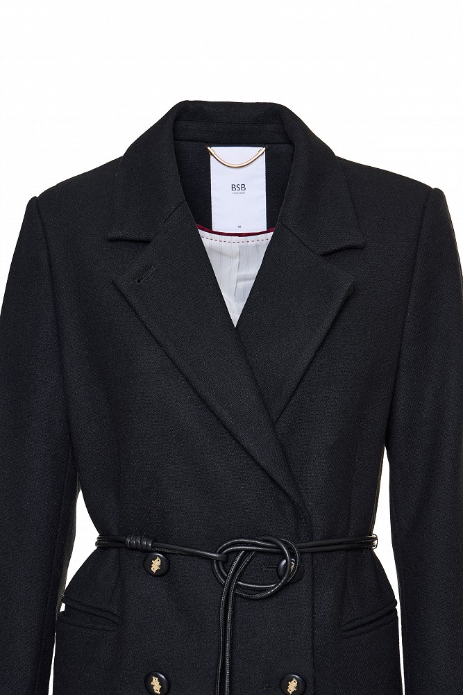 Double-breasted coat with jewel buttons and belt