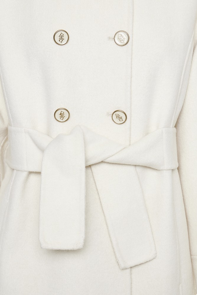 Long coat with a high collar and gold-tone buttons