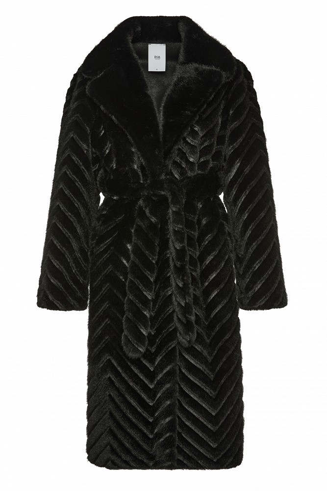 Long faux fur coat with textured pattern
