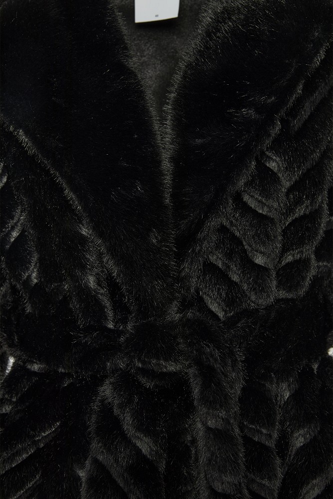 Long faux fur coat with textured pattern