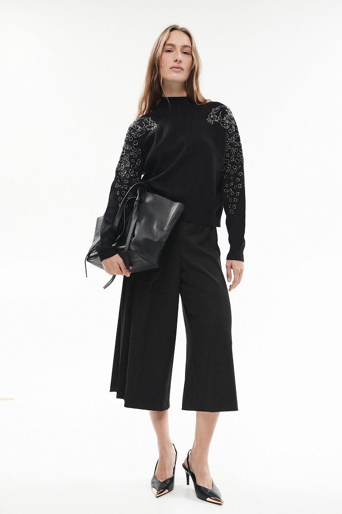 Asymmetric pleated culotte trousers