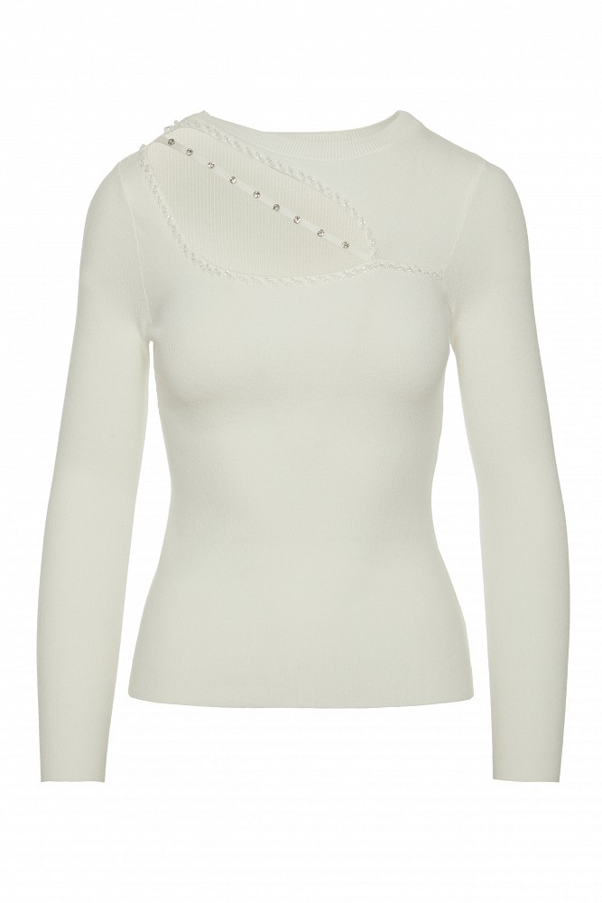 Sweater with cut-out detail and rhinestones