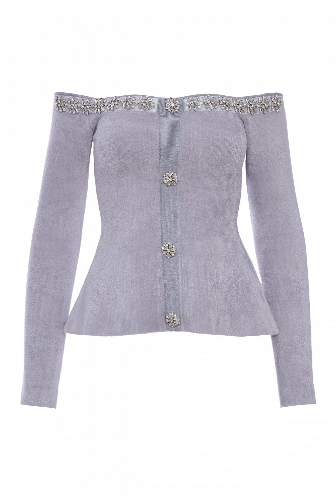 Off-shoulders blouse with embellished stones and crystals