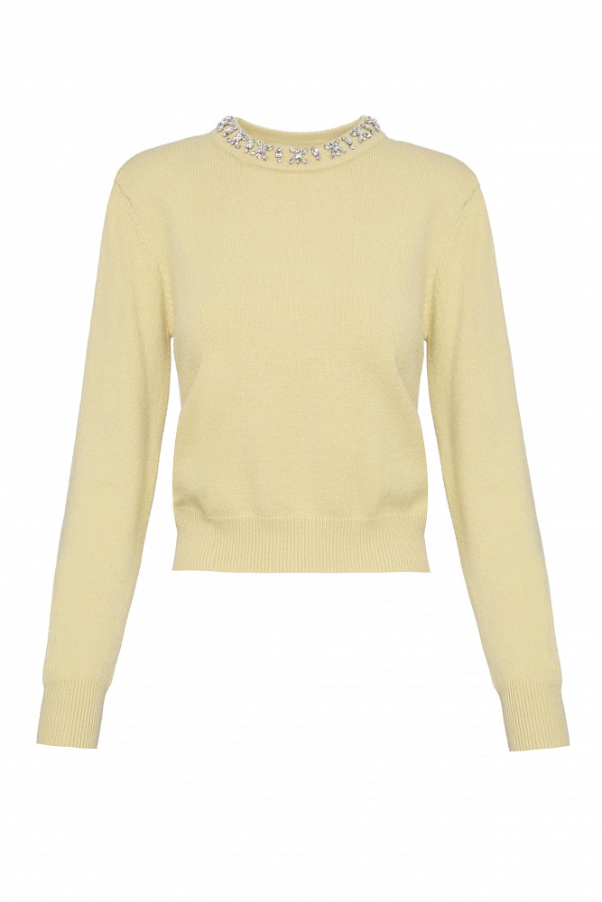 Embellished knit sweater with decorative stones