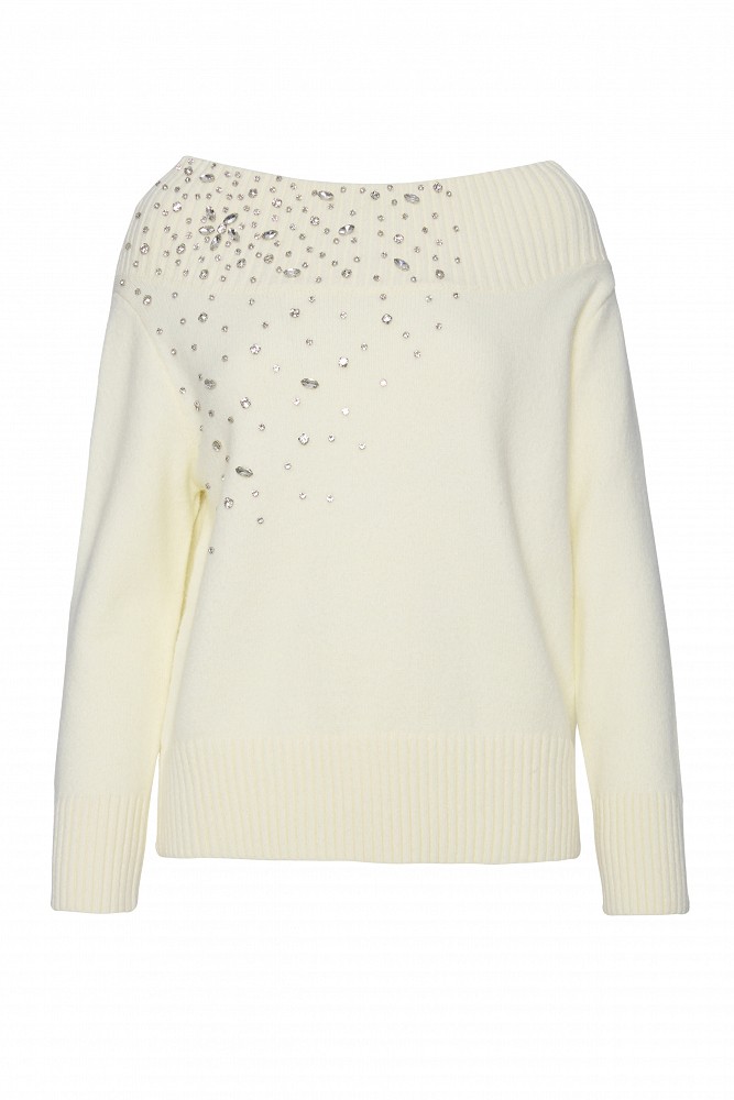 Off-shoulders sweater with embellished stones