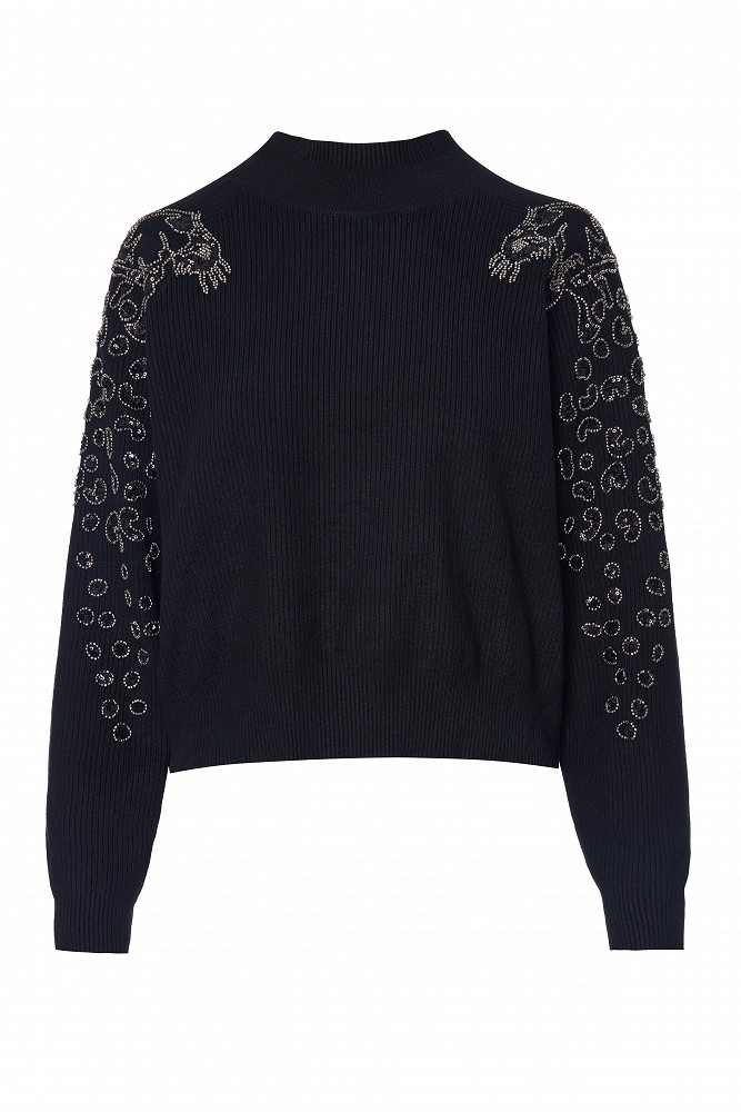 Knitted blouse with embroidered sleeve details