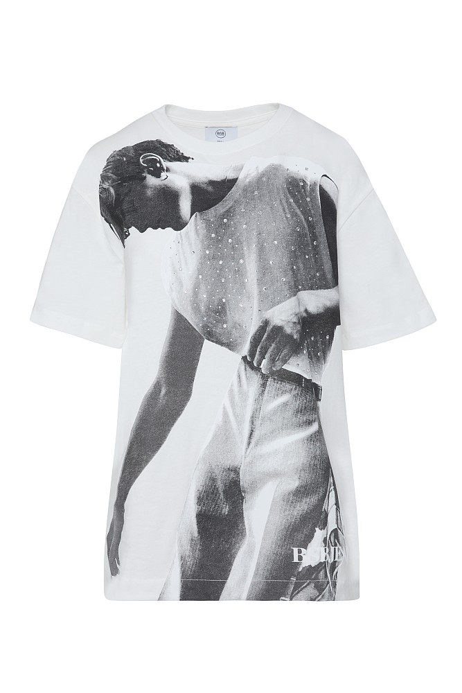 Oversized printed T-shirt with rhinestones