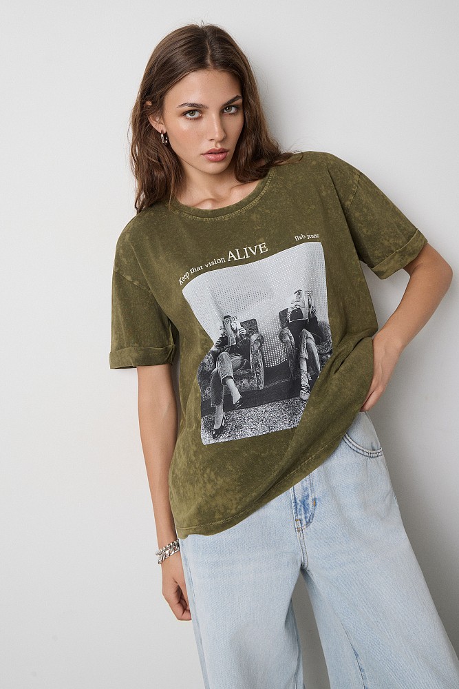 Printed T-shirt with rhinestones
