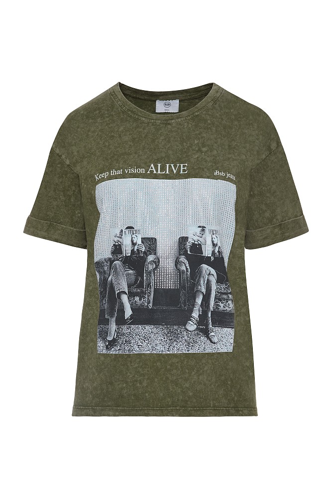 Printed T-shirt with rhinestones