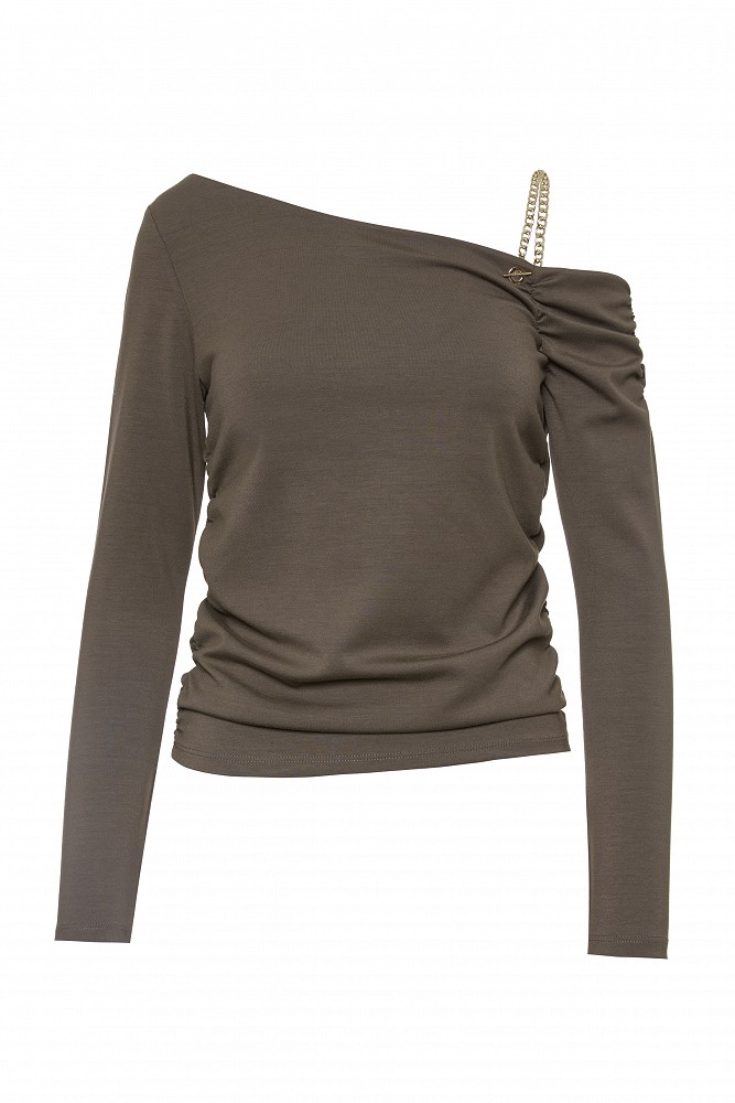 One-shoulder top with chain