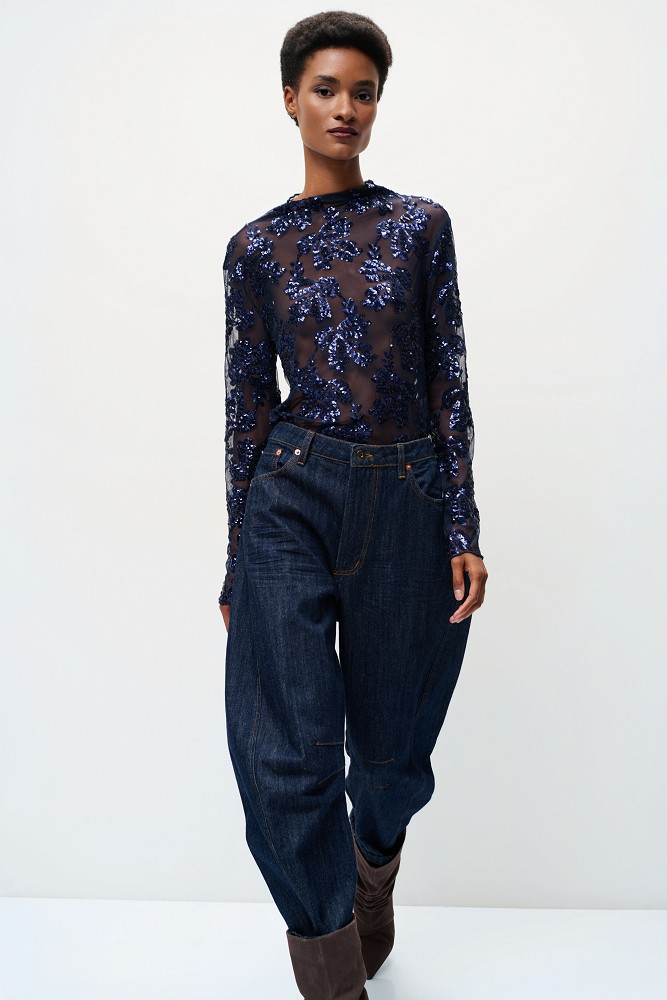 Sheer top with sequin embellishments