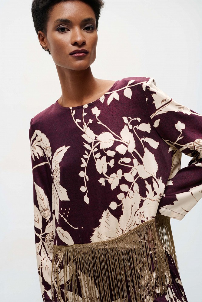 Floral blouse with fringe details