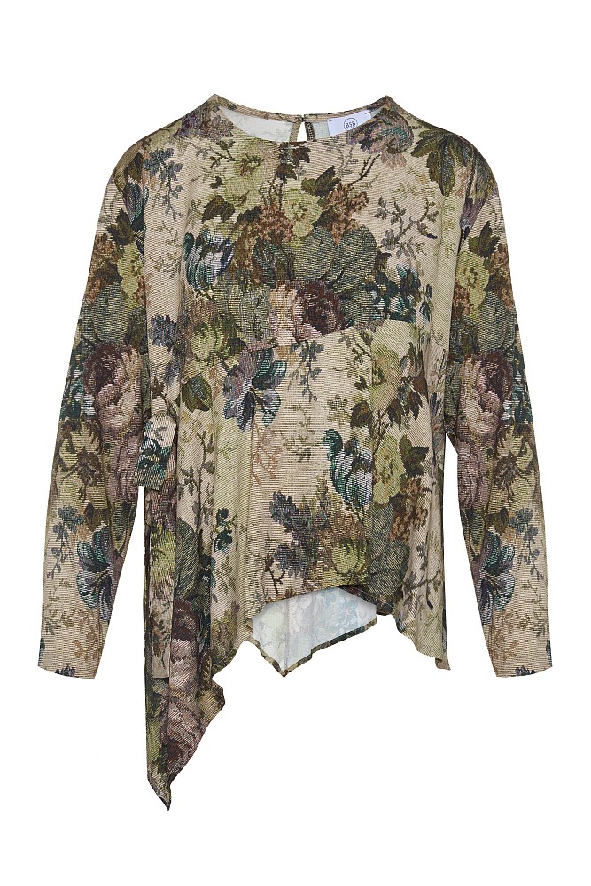 Floral blouse with an asymmetrical hem