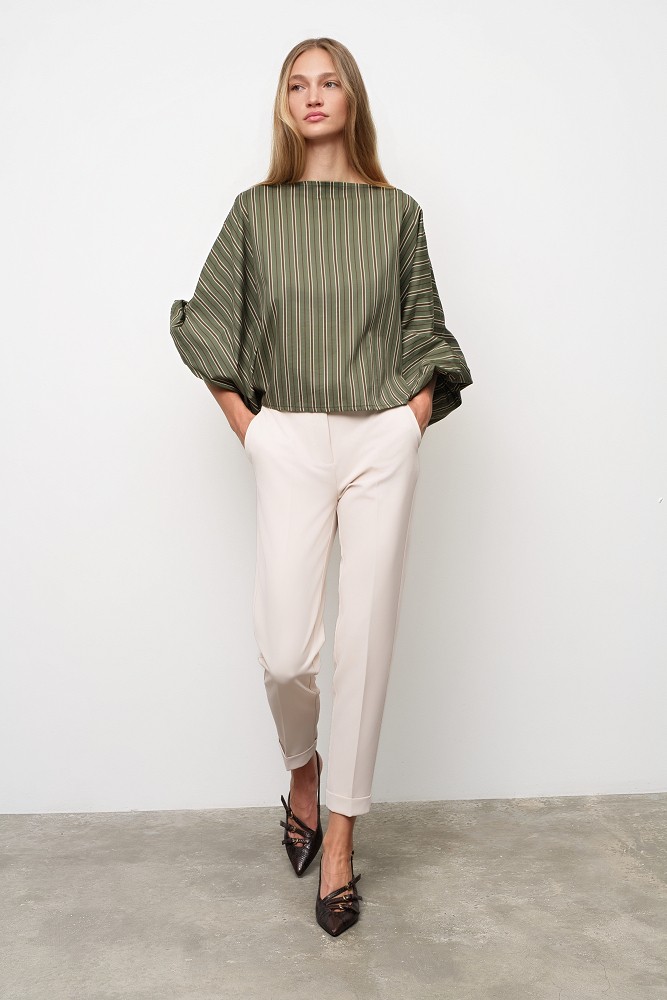 Striped balloon sleeve blouse