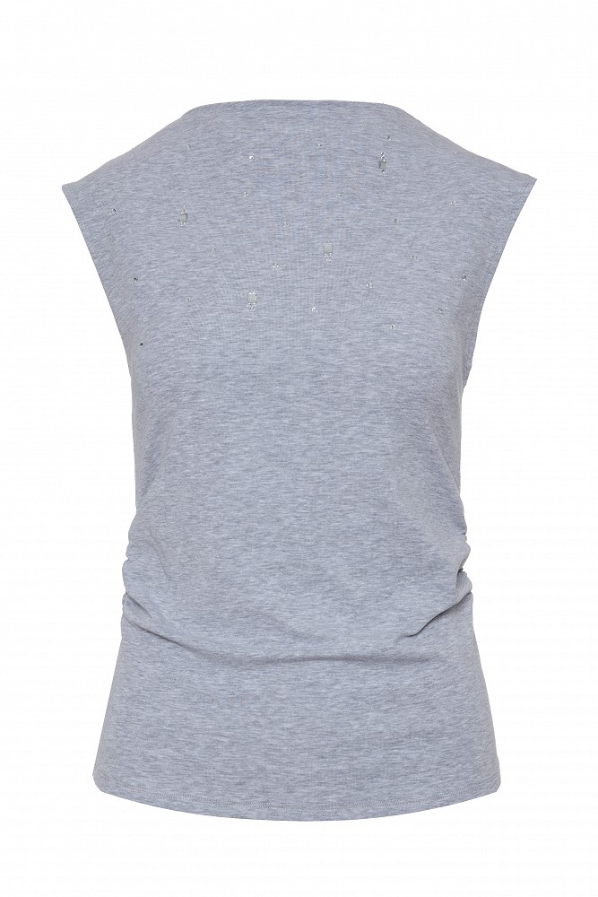Sleeveless blouse with rhinestone