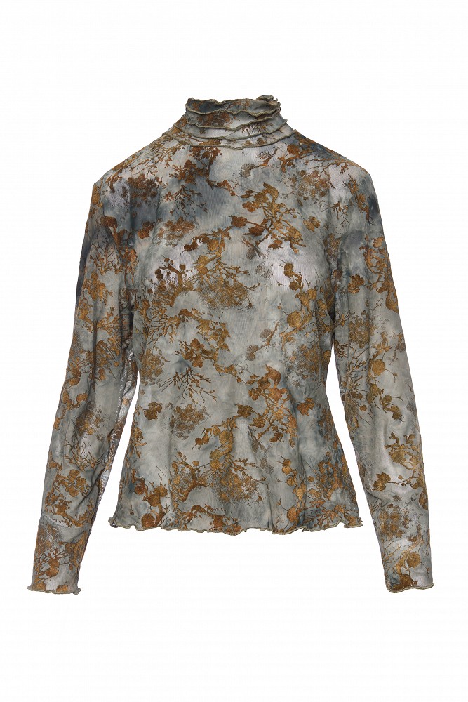 Sheer top with raised floral details