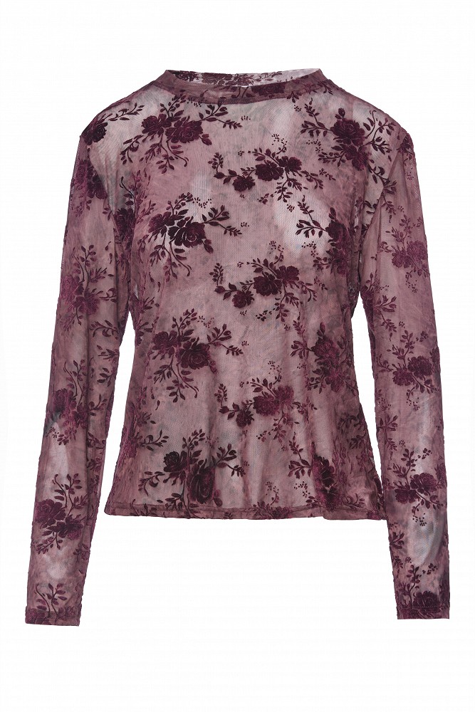 Sheer top with raised floral details