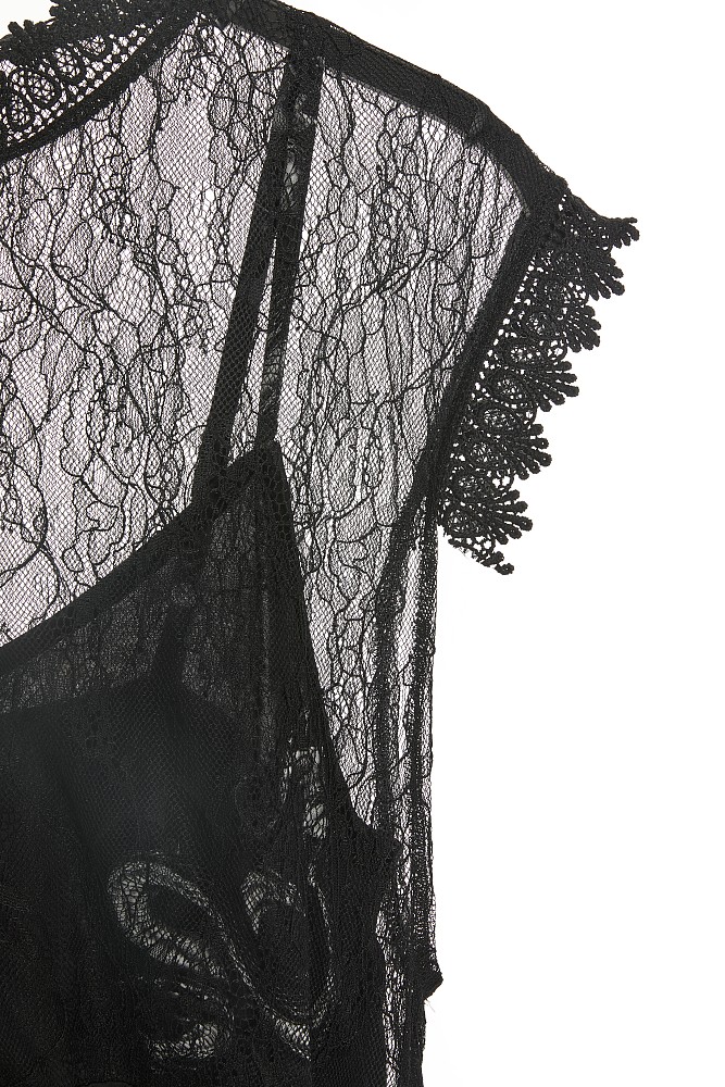 Asymmetrical midi printed dress with lace detailing