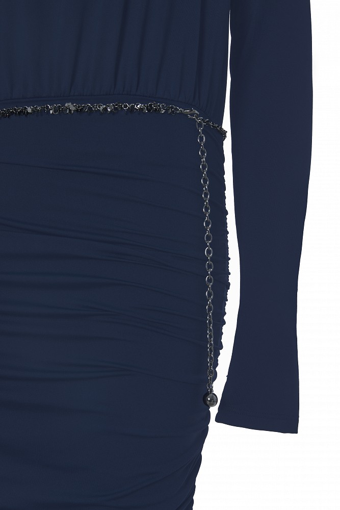 Mini turtleneck dress with ruching
