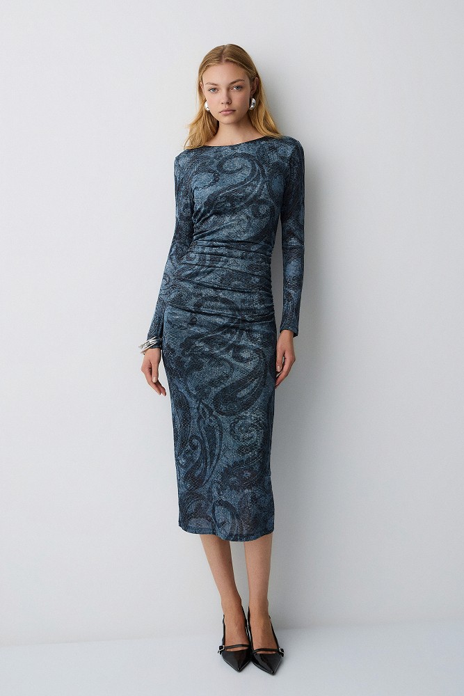 Printed velvet midi dress