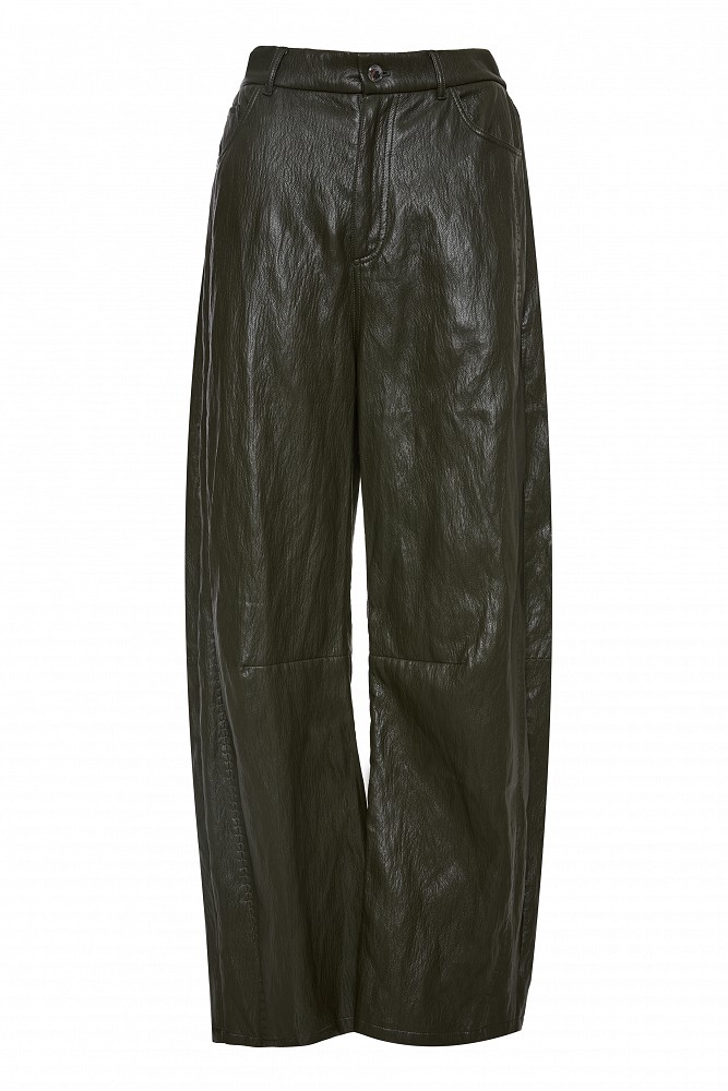 Leather-look barrel-leg trousers