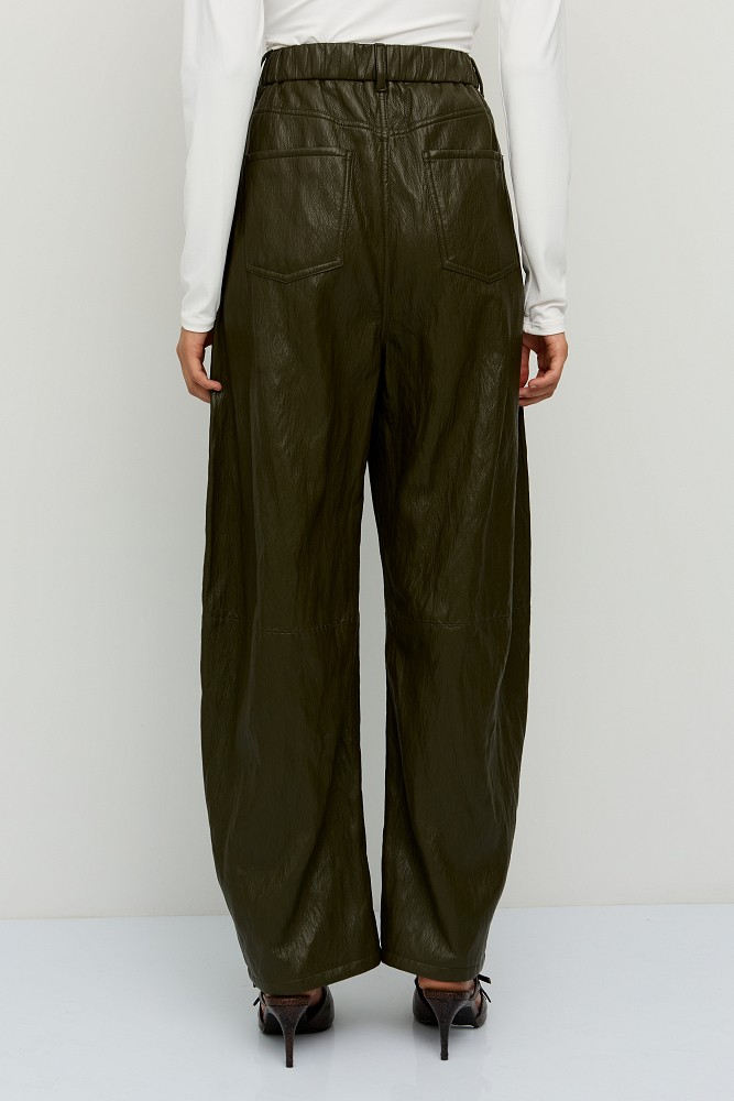 Leather-look barrel-leg trousers