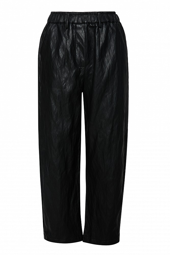 Pantaloni Joy barrel cu aspect de piele