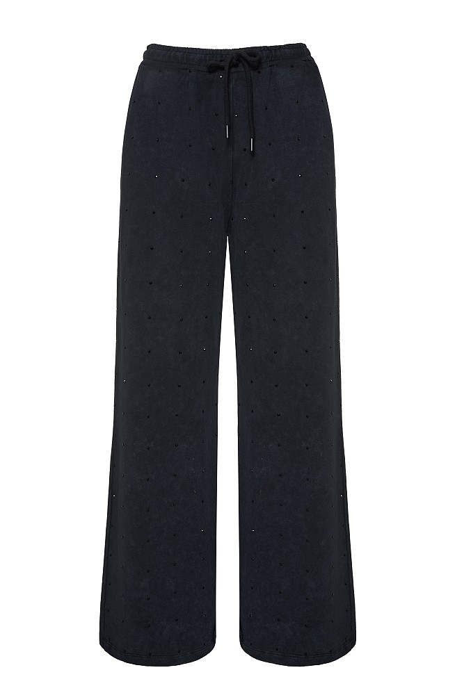 Sweatpants with rhinestone embellishments