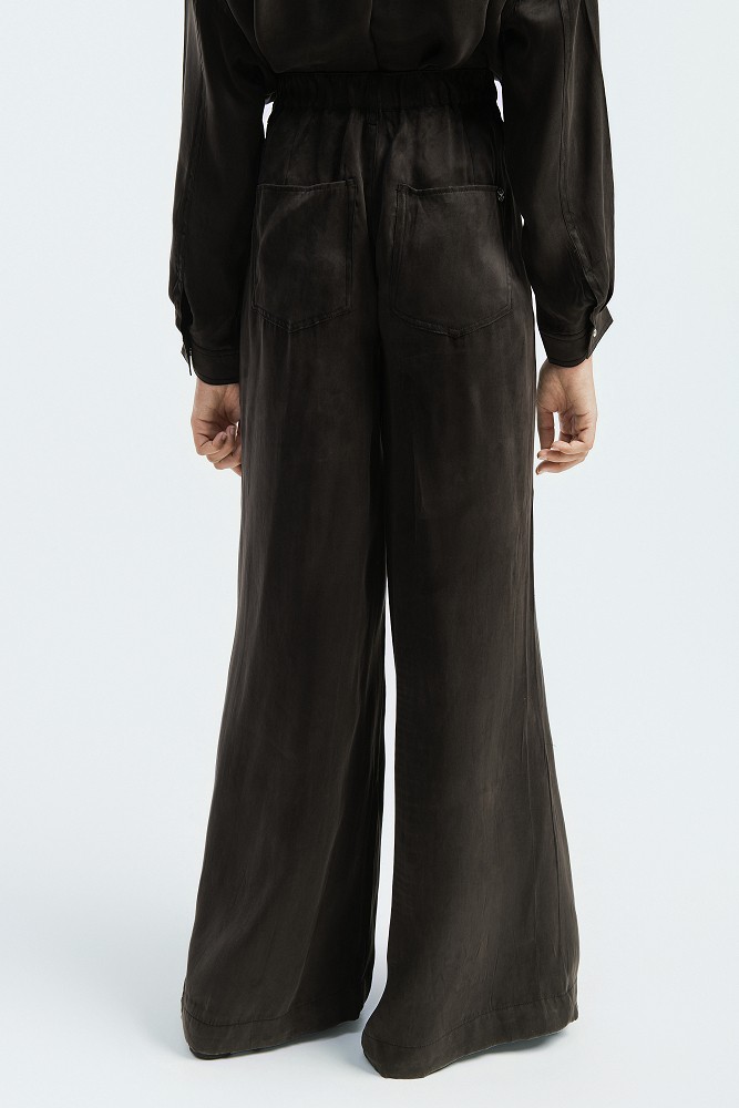 Pantaloni wide-leg cu aspect de piele întoarsă