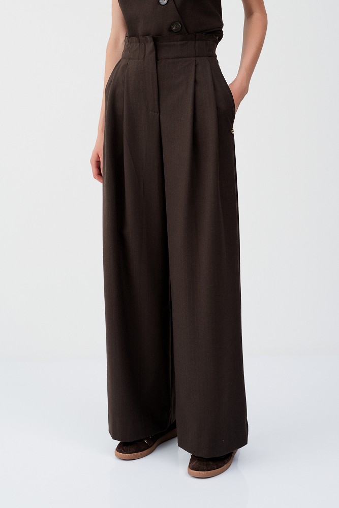 Pantaloni wide-leg cu talie înaltă și dungi
